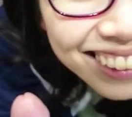 Cute chinese glasses bird bj in toliet